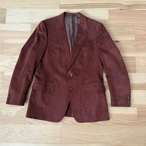 Mens Reddish-brown Suede Blazer Sport Coat Jacket Two Button Notch Lapel
